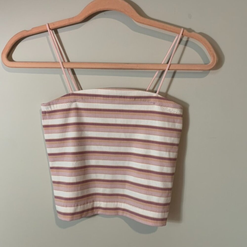 NWT American Eagle Women's Striped Bungee-Strap Crop Pink Cami | Tank Top
